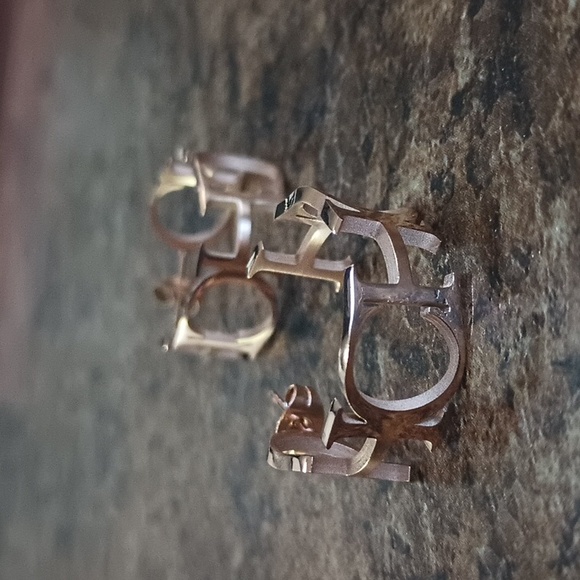 🆕 STAINLESS STEEL CH Logo Heart ROSE TONE  Hoop Earrings - Picture 5 of 10